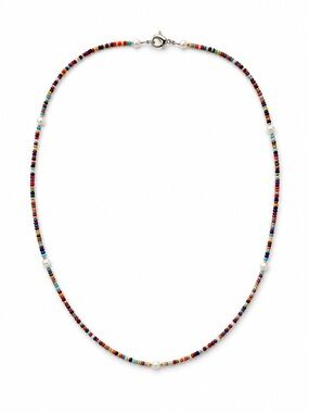 Multi-Color Seed Bead Necklace with Pearls - Women Jewelry